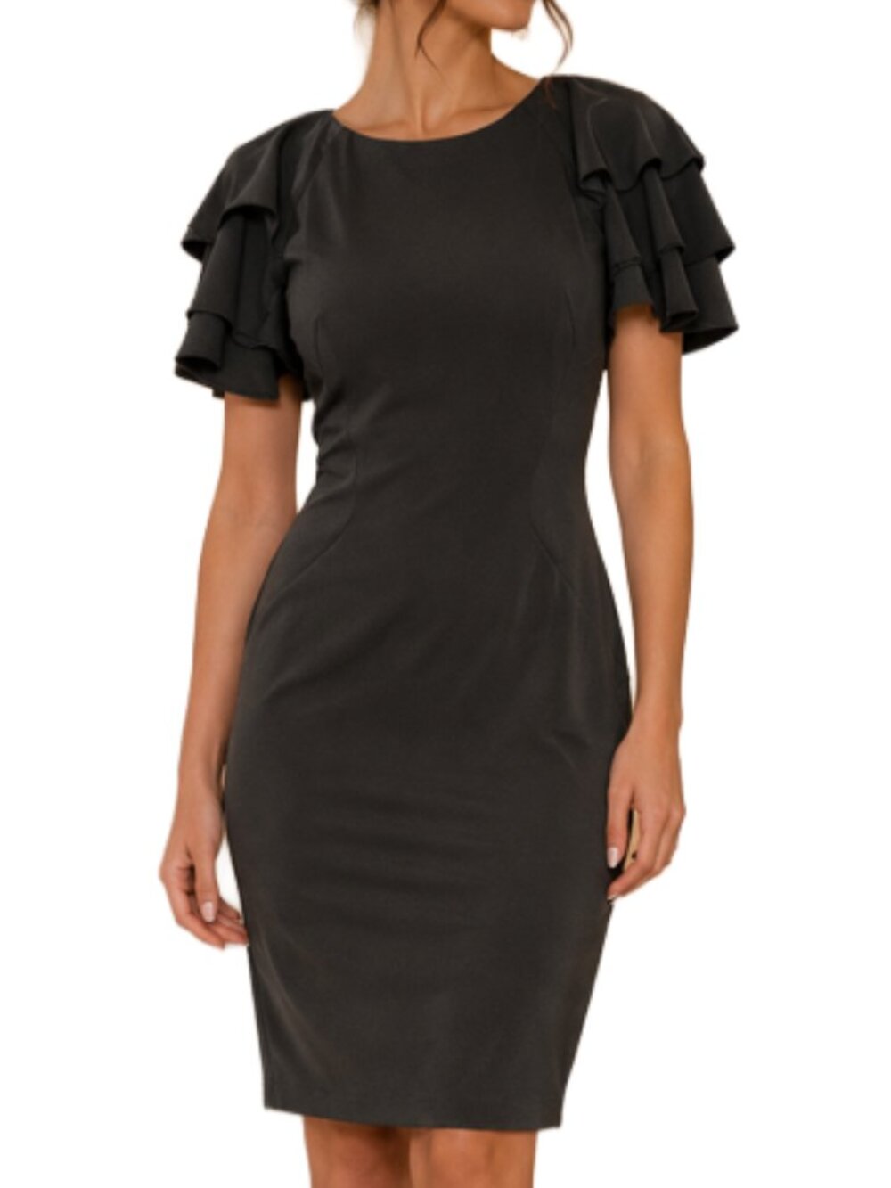 Mac Duggal Black Hoco Mini Dress Vintage 90s Flutter Ruffle Sleeve Body Con